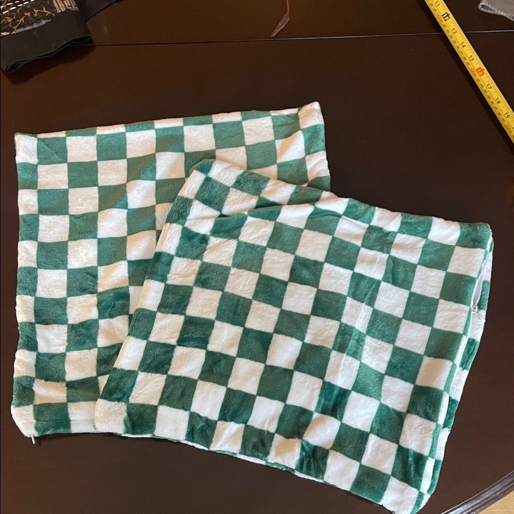Green and White Checkered Pillow Covers super soft plush new unused